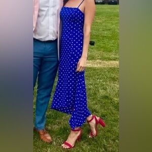Lush Blue and White Polka Dot High Low Dress